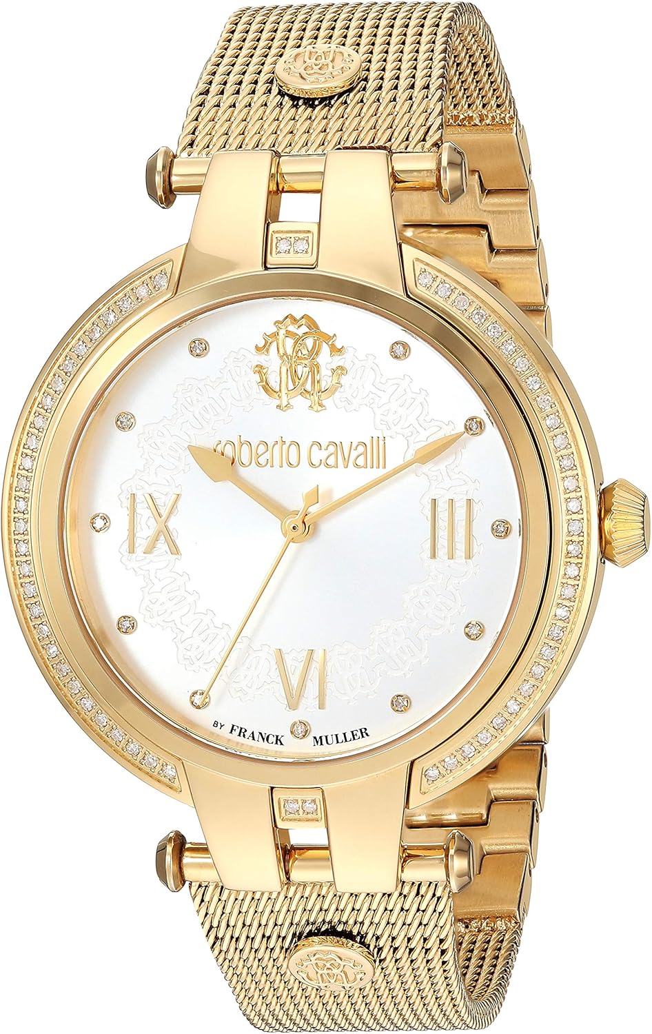 roberto cavalli 女式钻石经典瑞士石英手表金色表带,16(型号:rv2l026